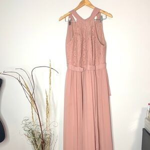 Azazie Blush Pink Bridesmaid Halter Lace Dress
